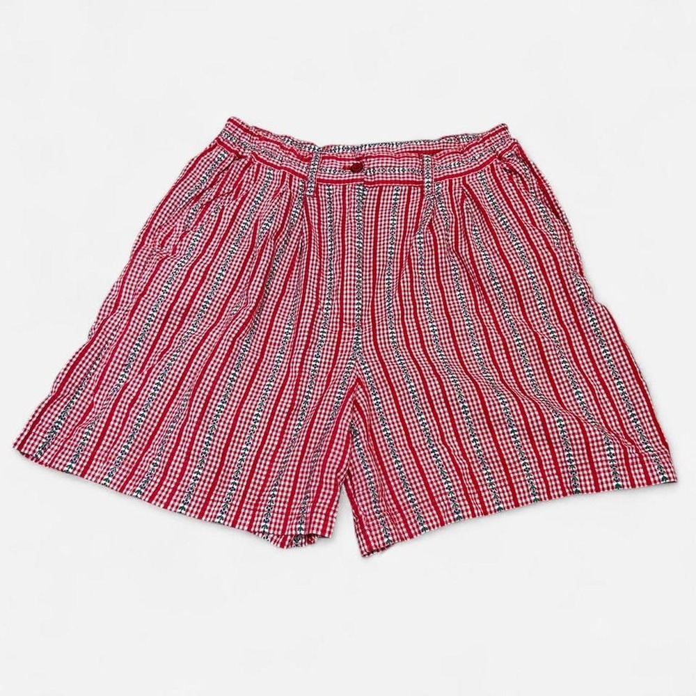 Vintage Gingham Floral High Waist Baggy Mom Shorts Cottagecore Summer Womens M